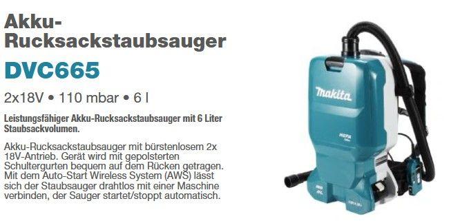 Makita Akku-Rucksackstaubsauger DVC665